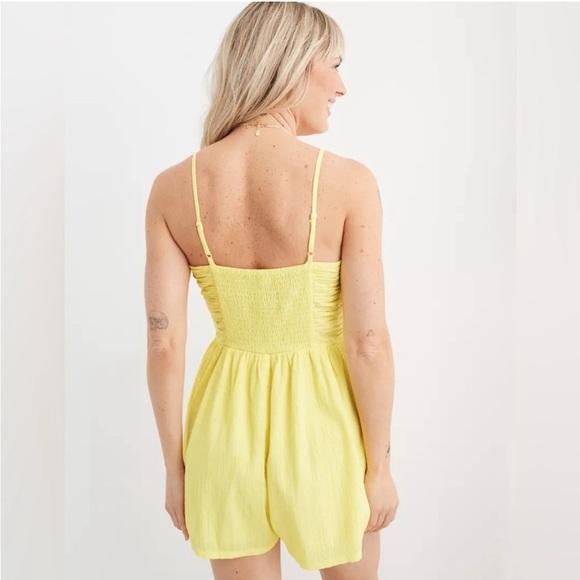 AERIE Smocked Keyhole Romper beach bright sunny yellow smocked flowy lightweight - Picture 3 of 12